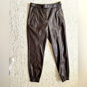 3.1 Phillip Lim Belted Vegan Leather Joggers Brown size 6. Brand new.